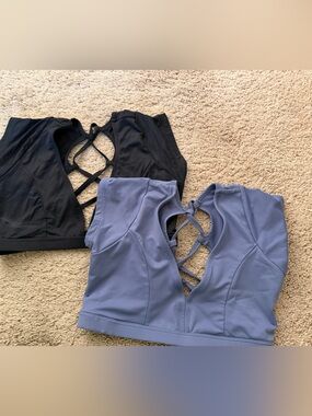 2-Pack Crisscross Back Sports Bras - Black & Dusty Blue